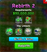 Rebirth 2 requirements: $50,000,000 and upgraded Brainrots