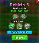 Rebirth 3 requirements: $100,000,000 and rare Brainrots
