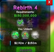 Rebirth 4 requirements: $150,000,000 and legendary Brainrots