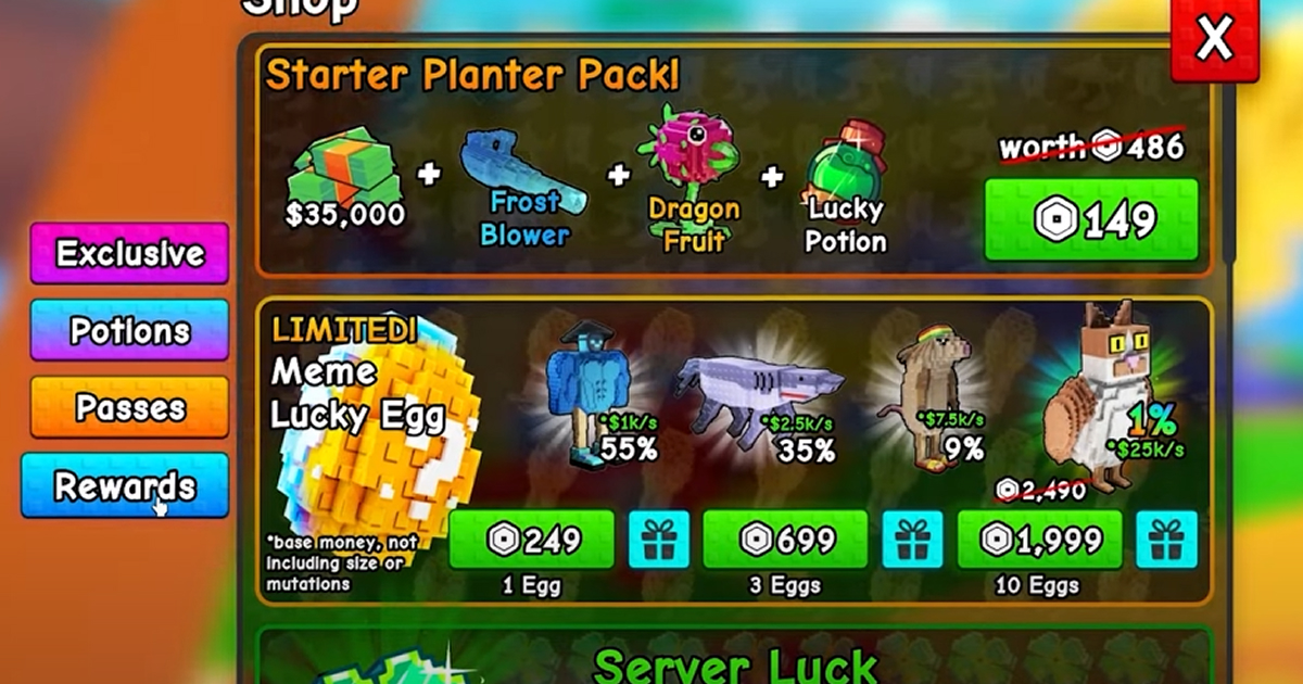 Plants vs Brainrots game shop button location